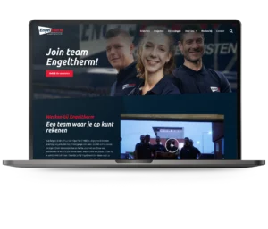 Mockup van de nieuwe website voor Engeltherm met hun personeel uitgelicht.