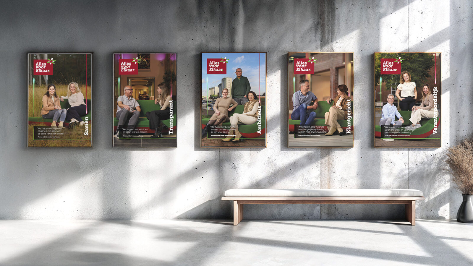 Campagne posters aan muur voor nieuw werkgevers merk gemeente Venray